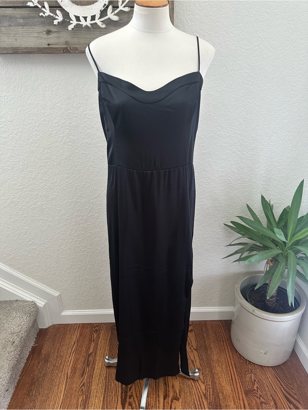 Abercrombie & Fitch Classic Black Satin Slip Maxi Dress XL Tall NWT